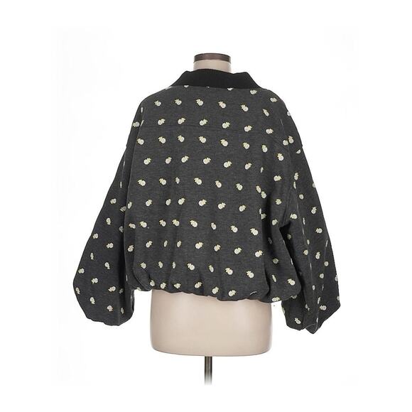 Anthropologie Maeve Embroidered Plush Bubble Coat Grey Floral M - Picture 3 of 5